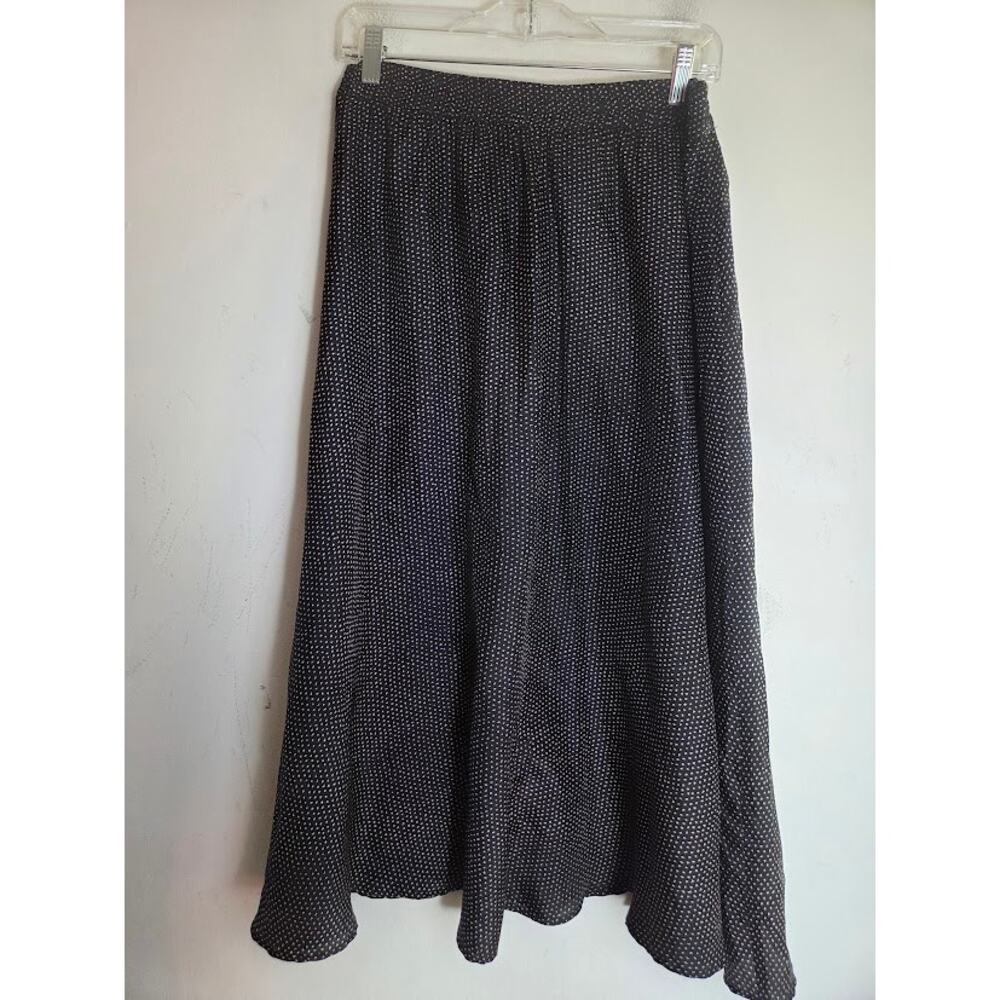 Josephine Black w/Beige Print A-Line Pull On 100% Silk Midi Skirt size Medium